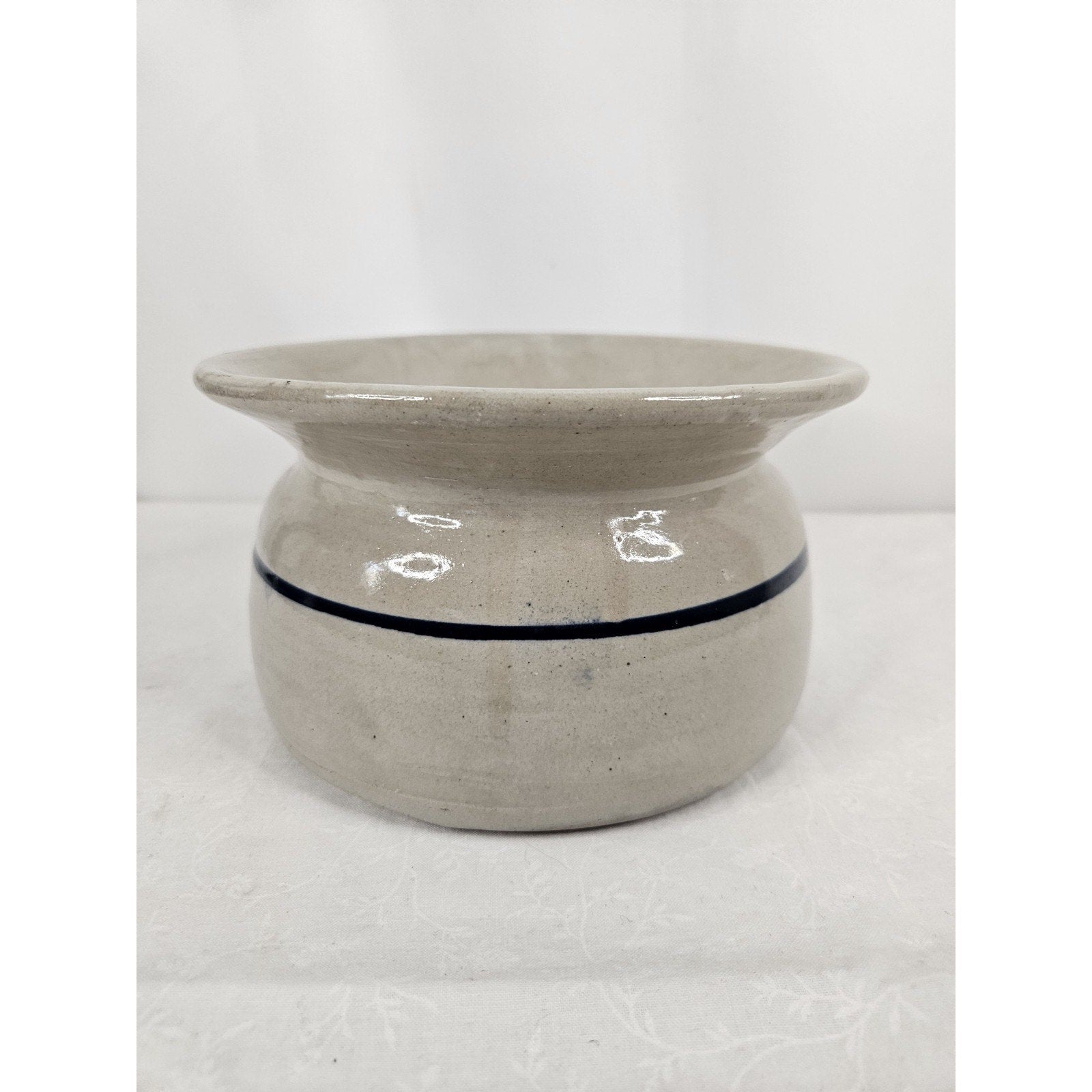 Antique Old Pottery Blue Band Crock Stoneware Spittoon Vintage Salt Glaze