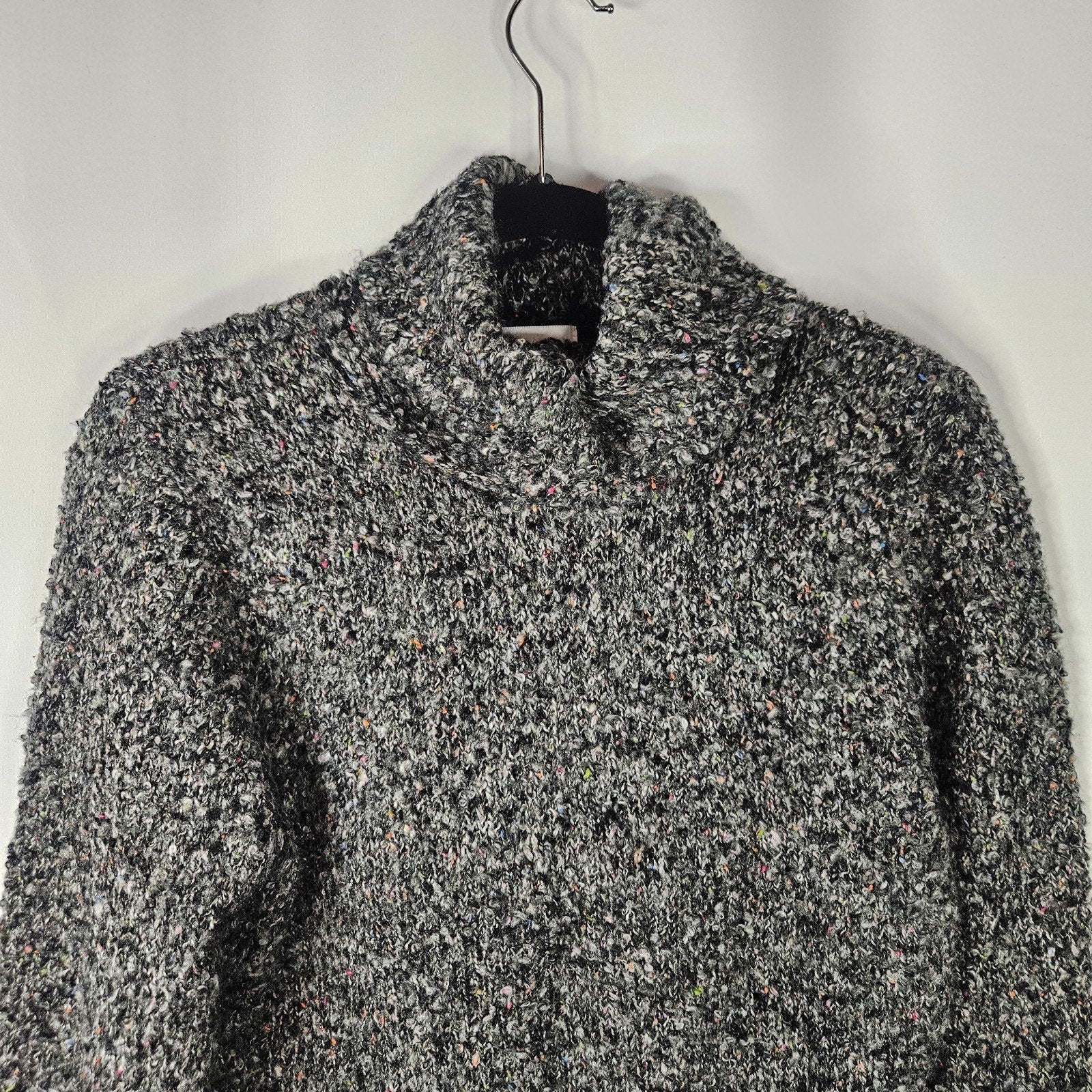 Vintage Chadwicks Sweaters Black White Marled Boucle Cowl Neck Sweater Womens L