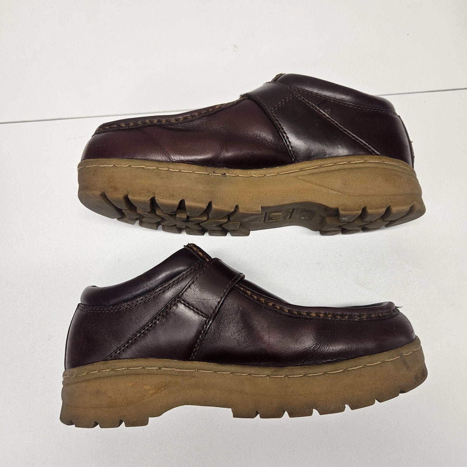 Vtg SAO Chukka Buckle Boots Mens 8.5M Mahogany Leather Shoes Grunge Y2K Lug Boot