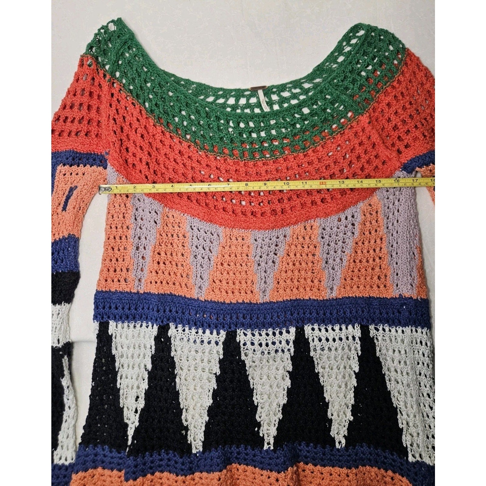 FREE PEOPLE Modern Art Geo Knit Sweater in Multi Combo Open Knit Size Small