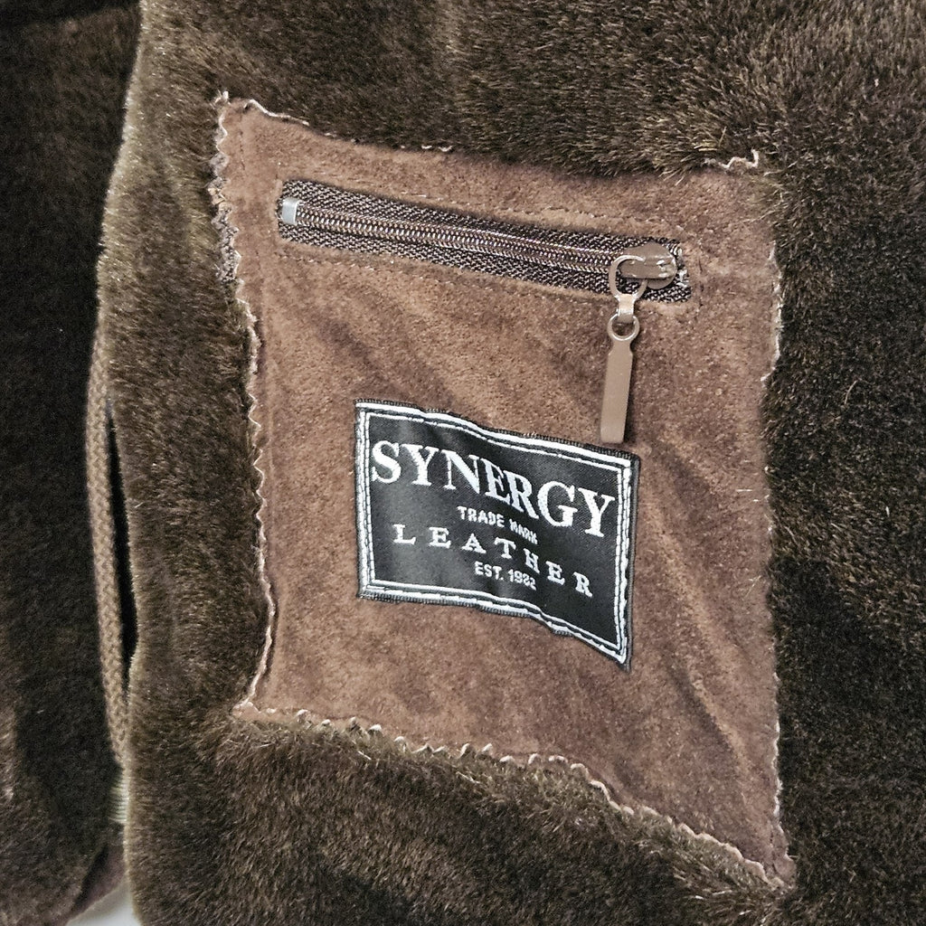 Vintage Synergy Oversized Leather Faux Shearling Coat Large Chocolate Brown