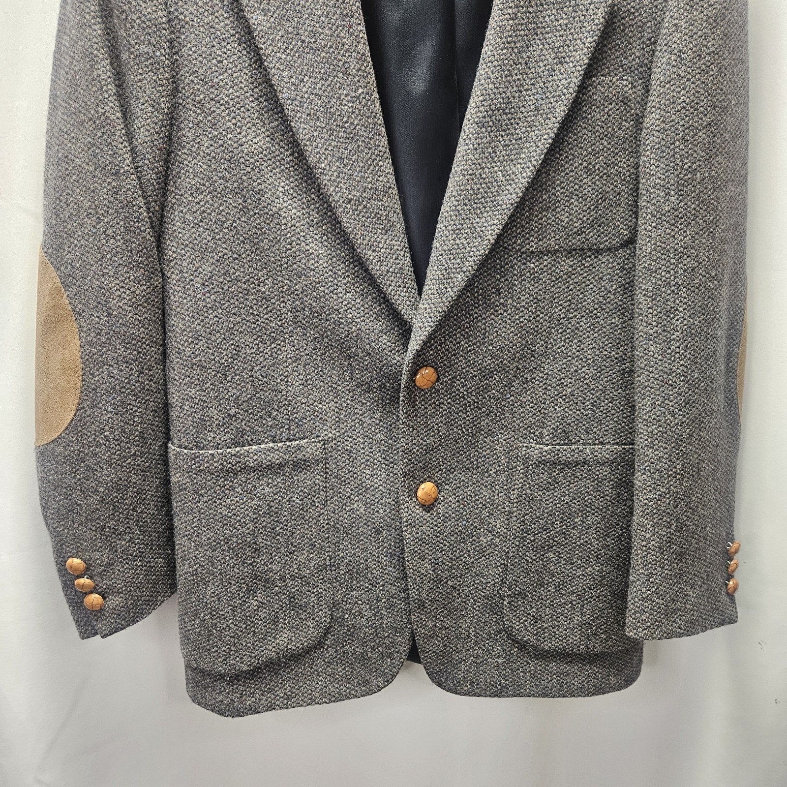 Vtg Kenneth Roberts Pure Wool Tweed Sport Coat Elbow Patches 38R Dark Academia
