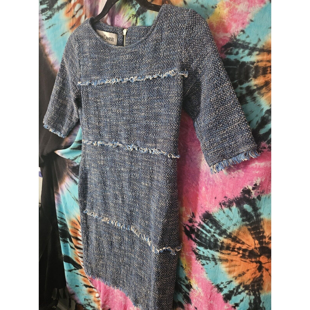 Rare Vintage Sara Campbell Women's Blue & White Boro Style Textured Dress XS