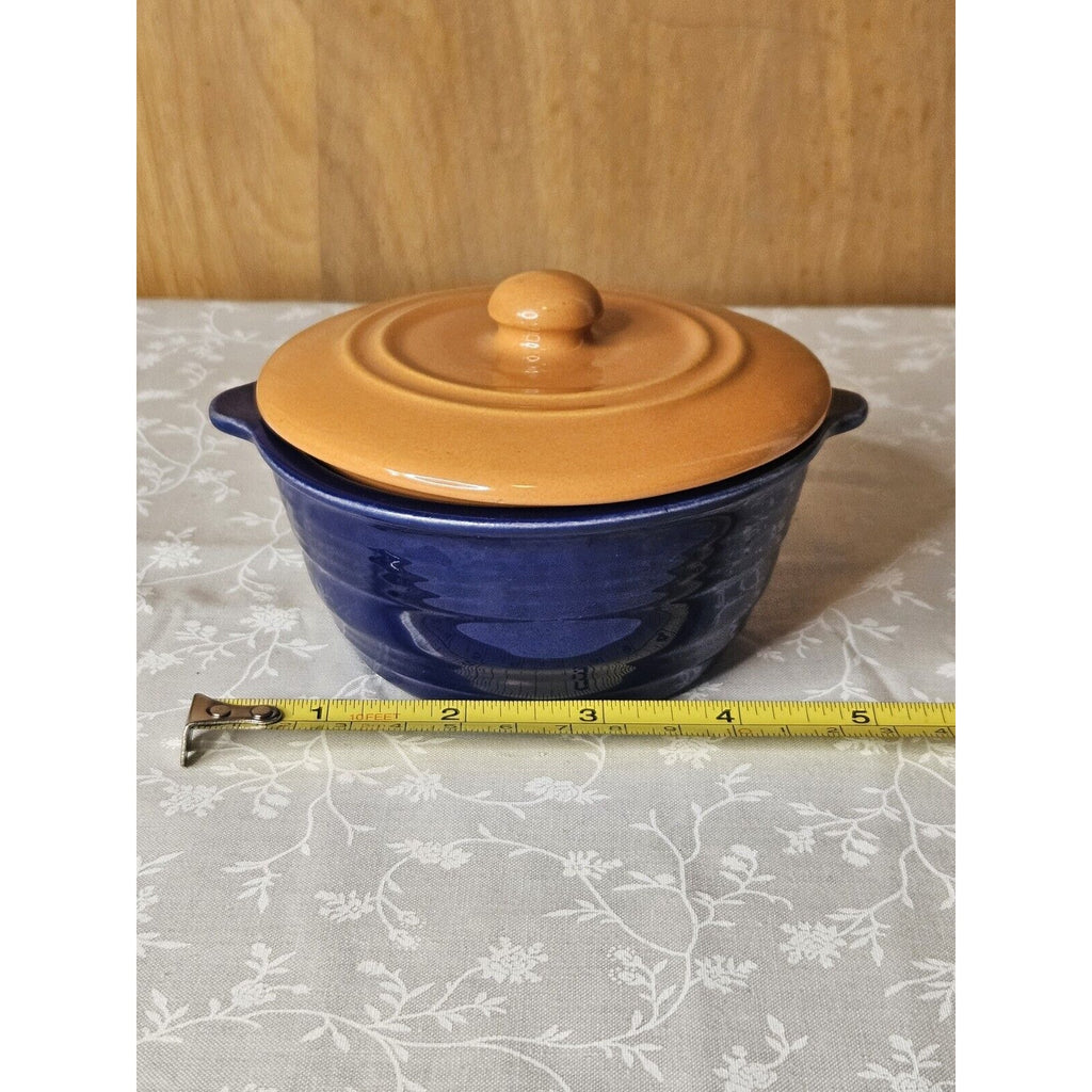 Vintage Pacific Hostessware Blue 205 Lidded Ramekin With Orange Lid 205C US Made
