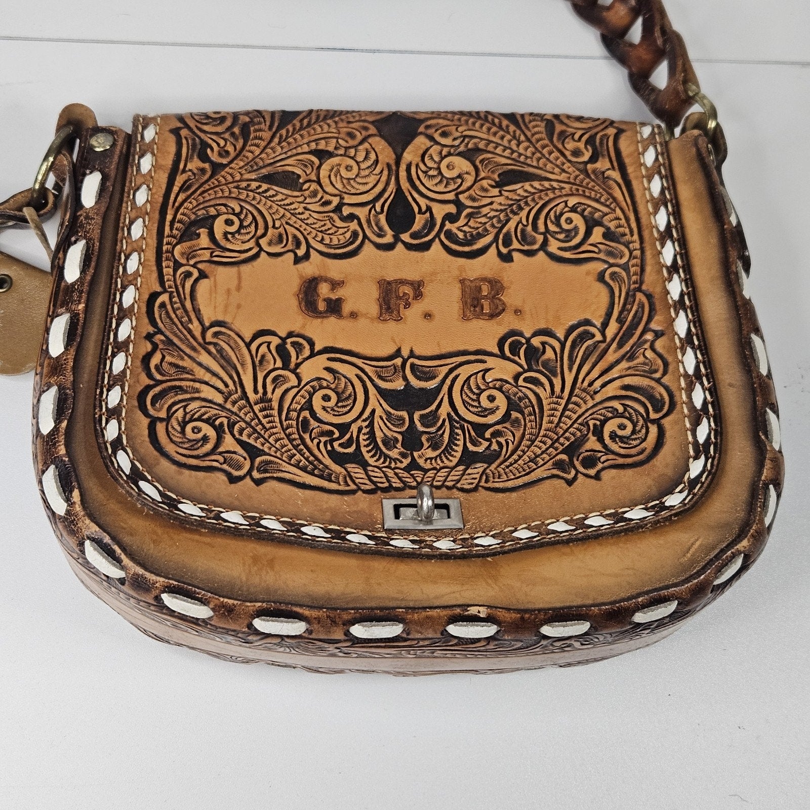 Miss Tony Lama Vintage Shoulder Bag Hand Crafted Tooled Leather Purse