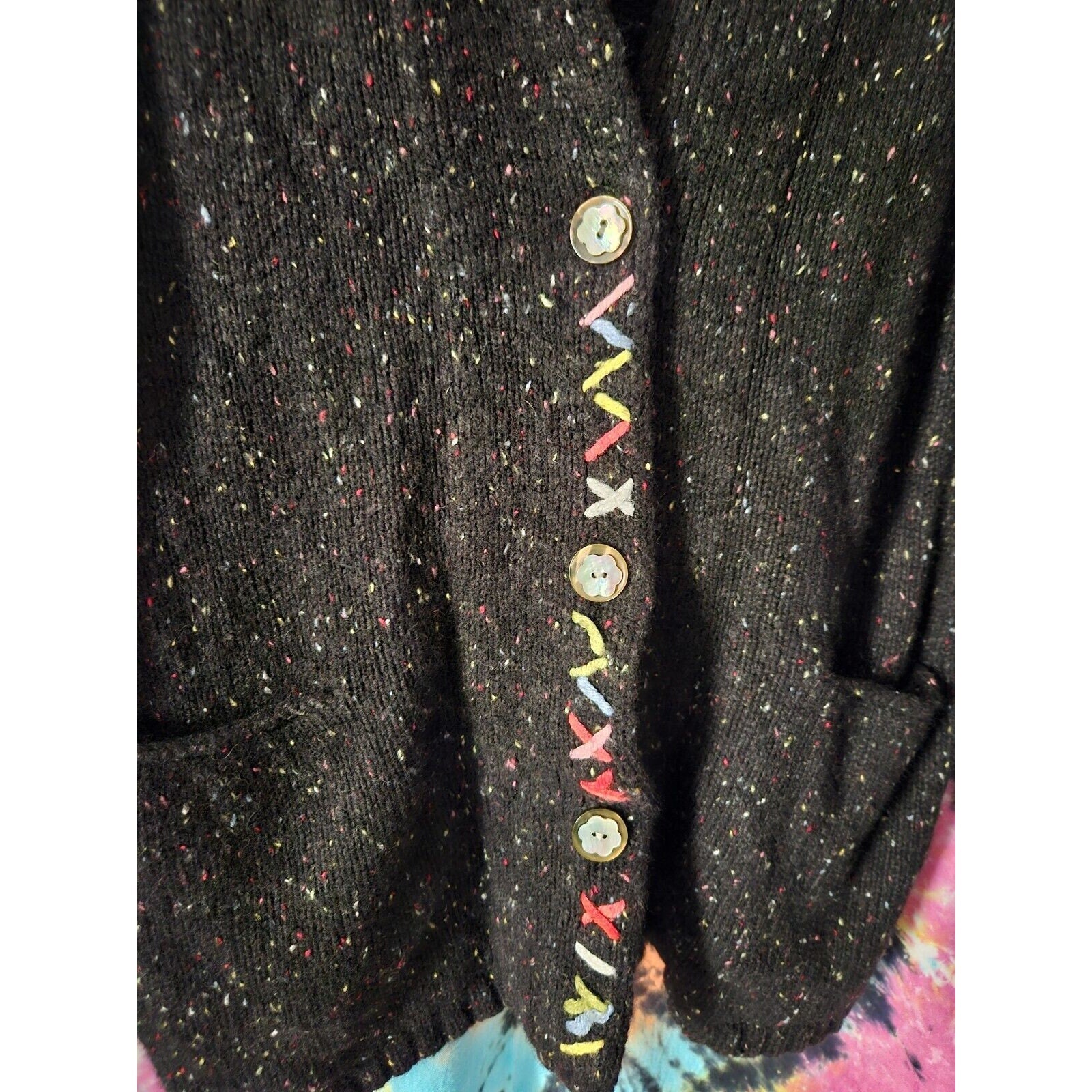 Christopher & Banks Black Confetti Button-Up Knit Sweater XL Stitch Ulgy Sweater