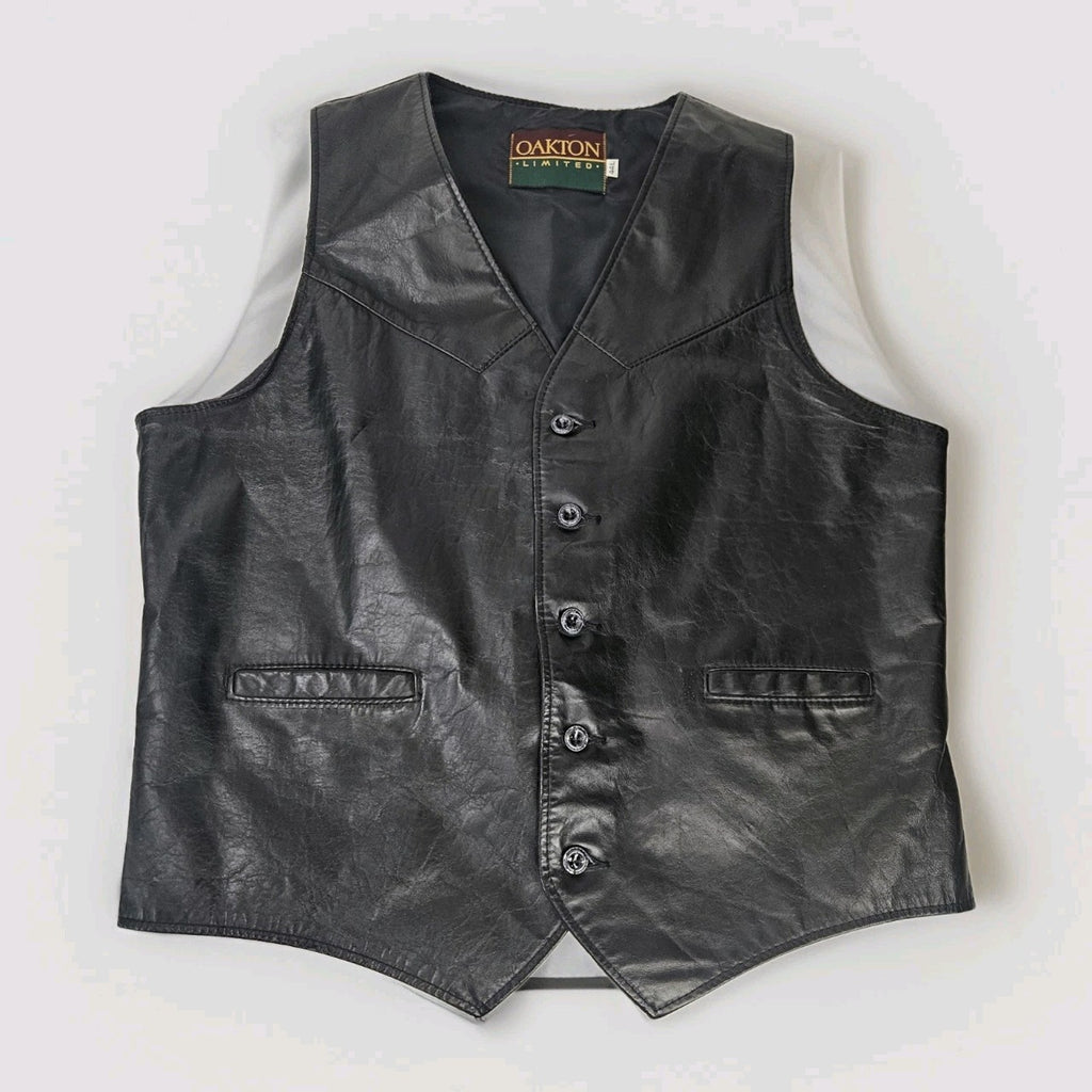 Oakton Limited 44" Tall LT Black Leather Vest Vintage Biker Motorcycle Vest