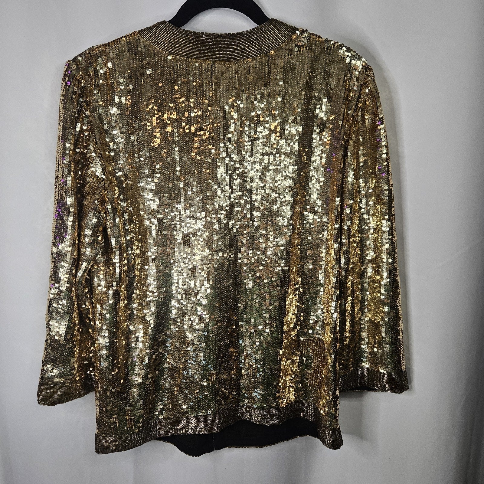 Vtg 80s Silk Gold Sequin Beaded Blazer Disco Glam Women Evening Jacket Festival
