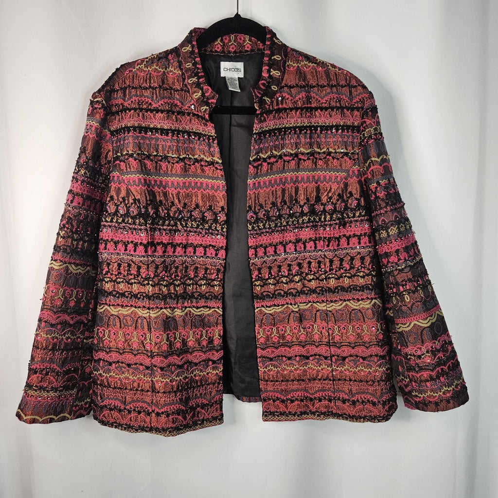 Chico's Beaded and Embellished Open Jacket Size XL 16 Artsy Colorful Boho Glam