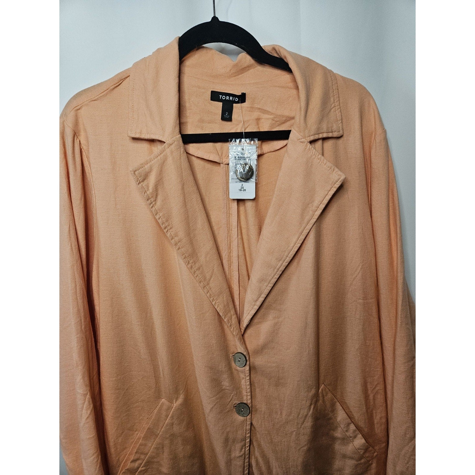 NWT Torrid Womens Longline Linen Button Front Blazer Pink Salmon Plus 2X 18-20