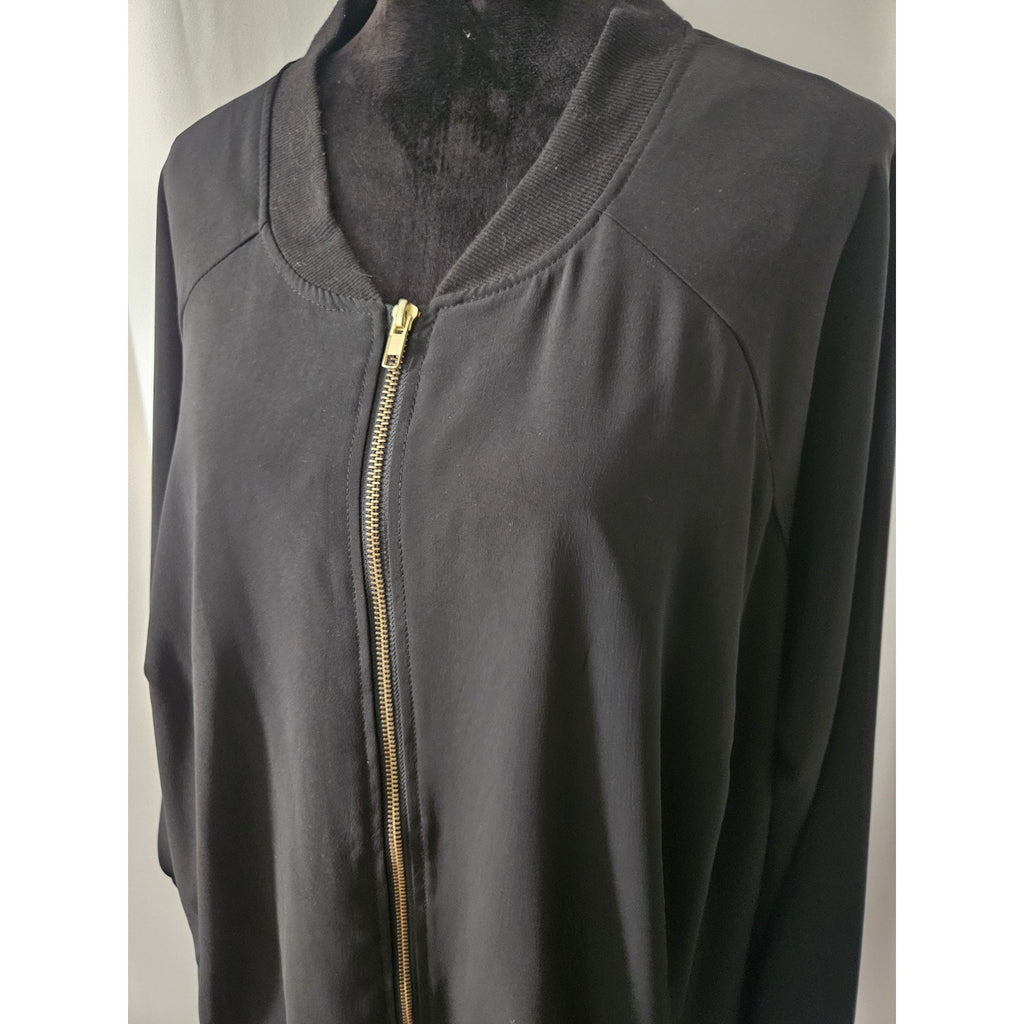 Daniel Rainn Black Jacket Coat Gold Zipper Pockets Silk Leopard Lining Size 2X