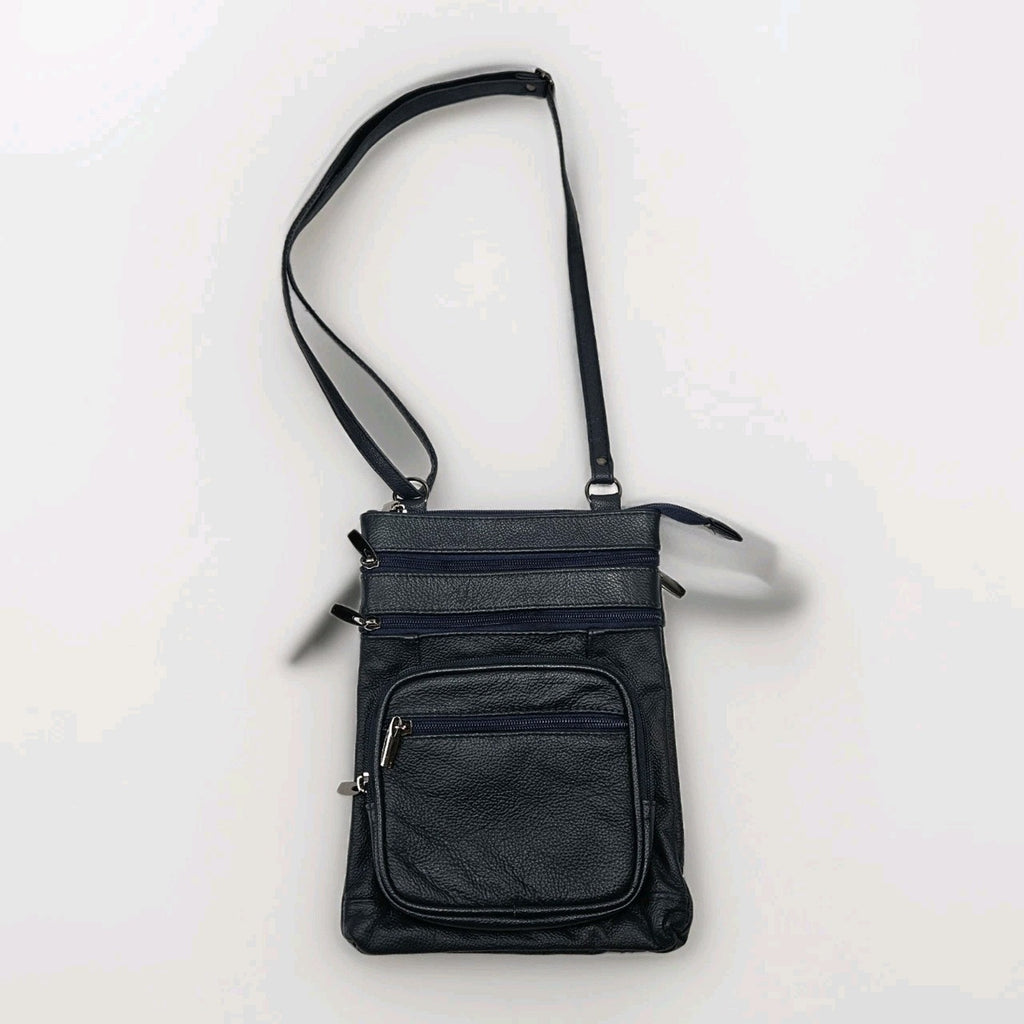 Krediz Leather Navy Blue Crossbody Bag Travel Purse 5 Compartments