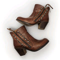 Chio Studded Brown Leather Heeled Ankle Boot 38 1/2 EU US 8-8.5 M Western Spain