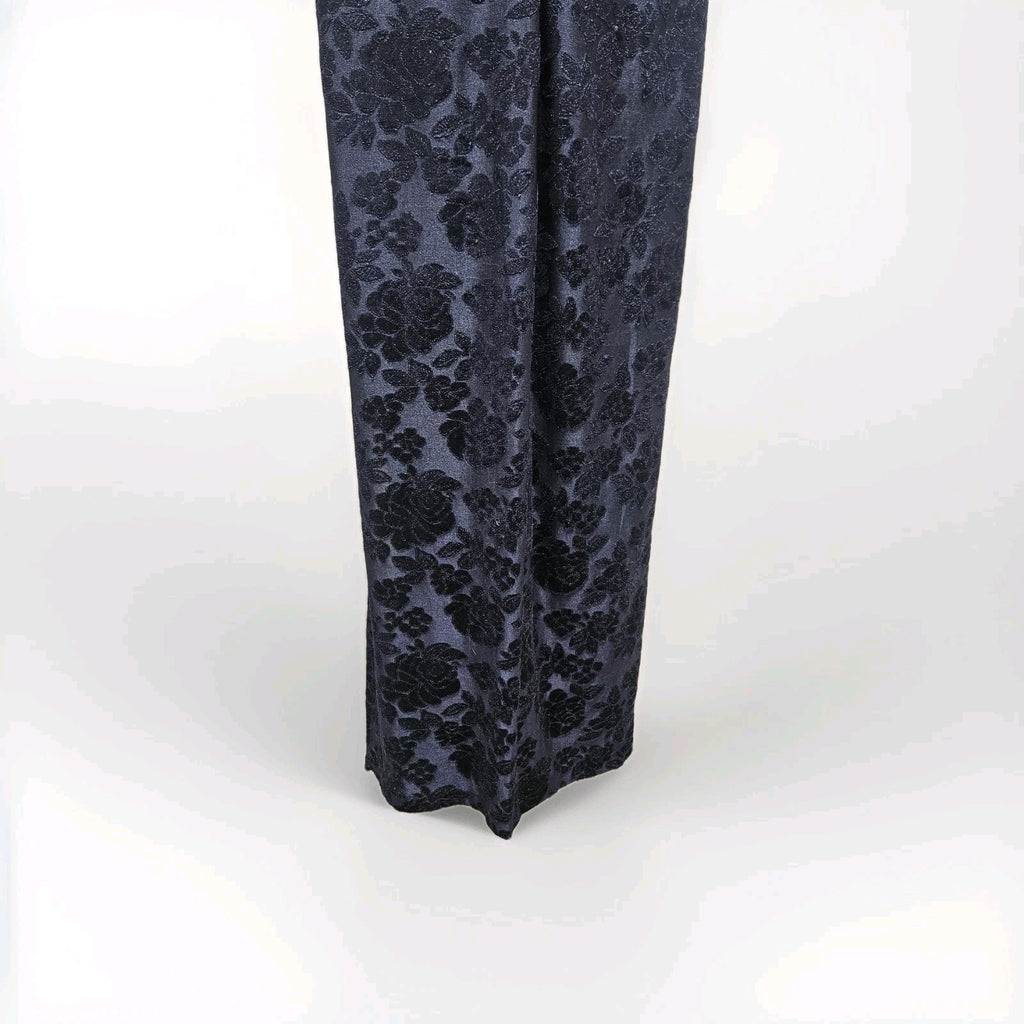 Vtg 90s Blondie & Me Navy High Neck Short-Sleeved Maxi Dress Gothic Floral Small