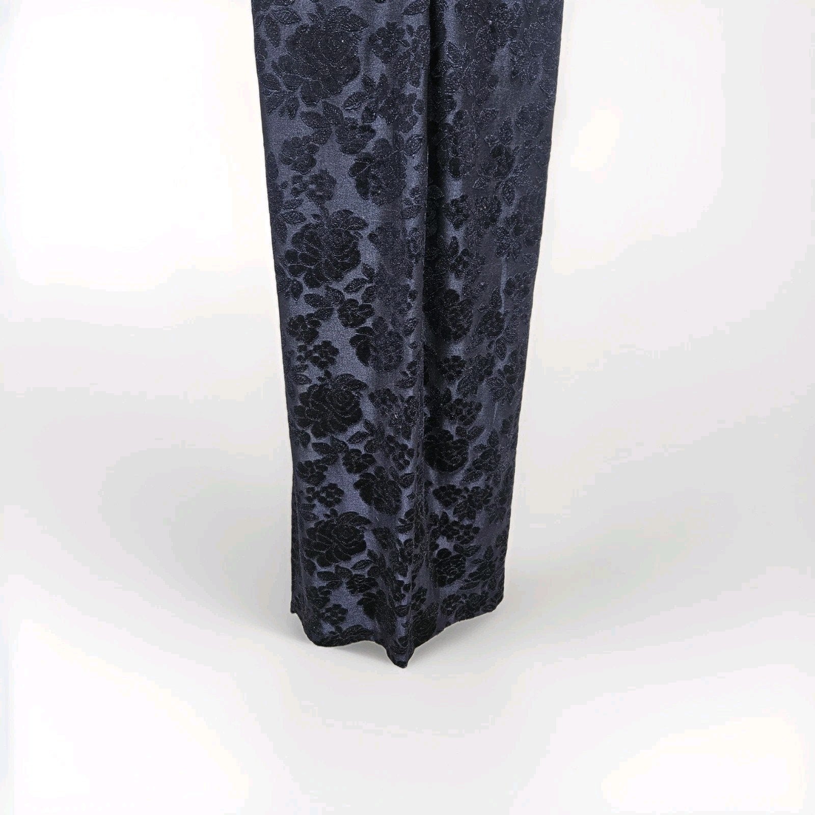 Vtg 90s Blondie & Me Navy High Neck Short-Sleeved Maxi Dress Gothic Floral Small