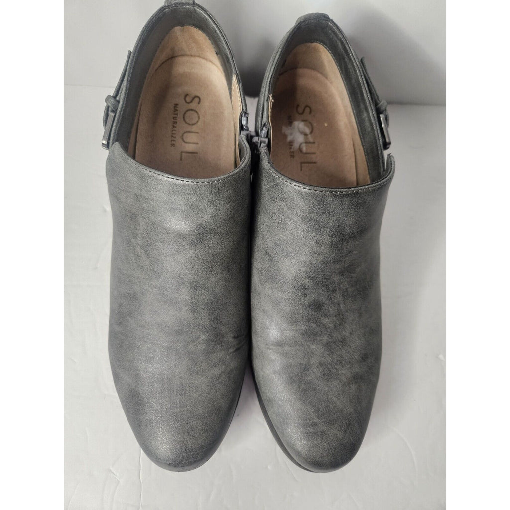 Soul By Naturalizer Campus Grey Leather Ankle Boots Women’s Size 10M Side Zip