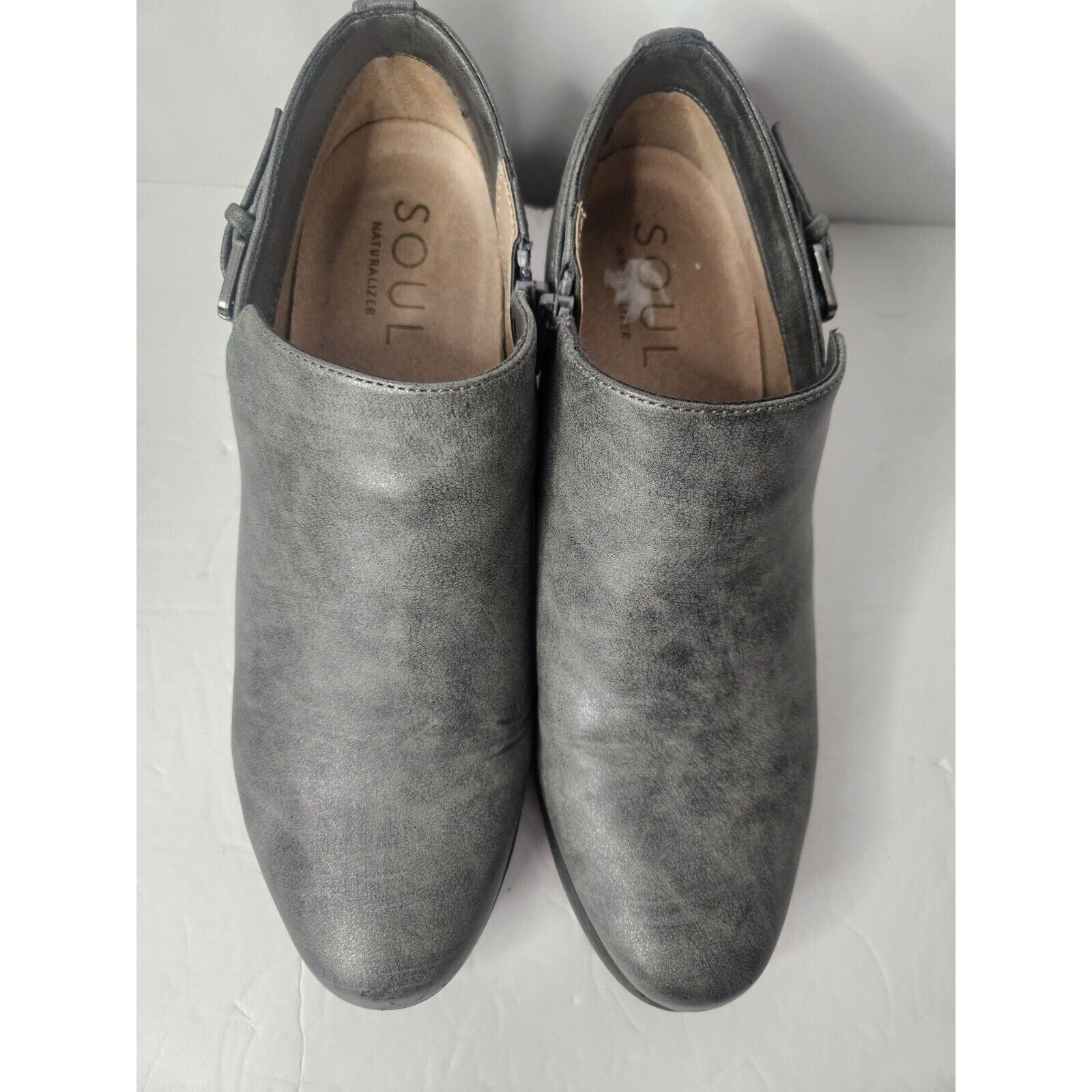 Soul By Naturalizer Campus Grey Leather Ankle Boots Women’s Size 10M Side Zip