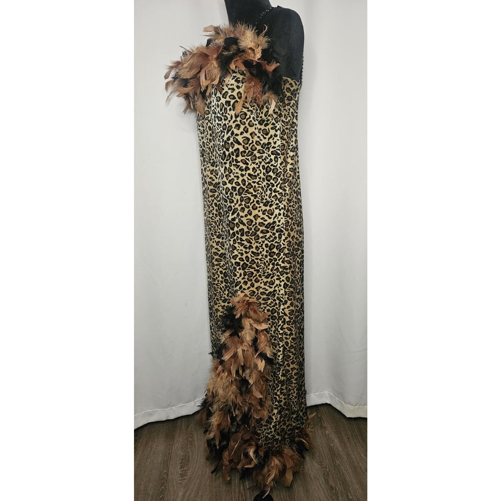 Vintage Leopard Costume Dress Maxi Sleeveless Dress Halloween Glam Size 8/10