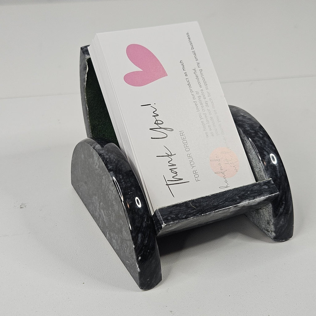 Business Card Holder for Desk Gray Cut & Polished Marble Stone
