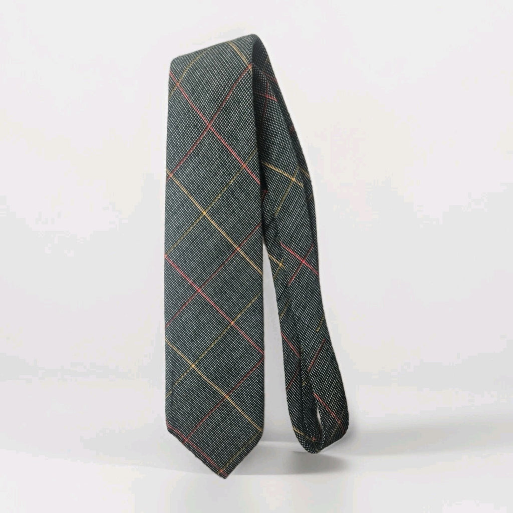Vintage Count Corsetti Neck Tie Woven Green Yellow Red Diagonal Plaid 56"