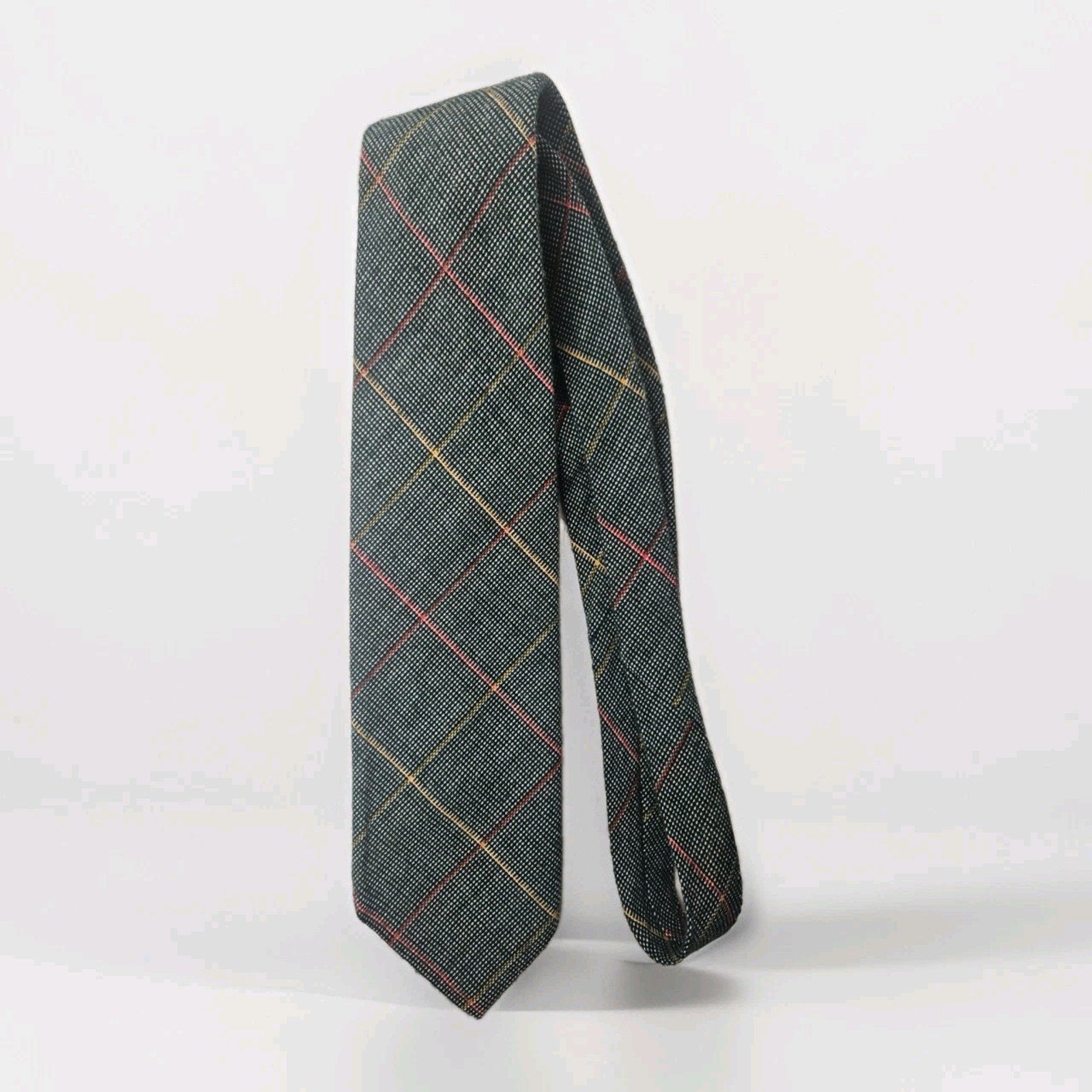 Vintage Count Corsetti Neck Tie Woven Green Yellow Red Diagonal Plaid 56"