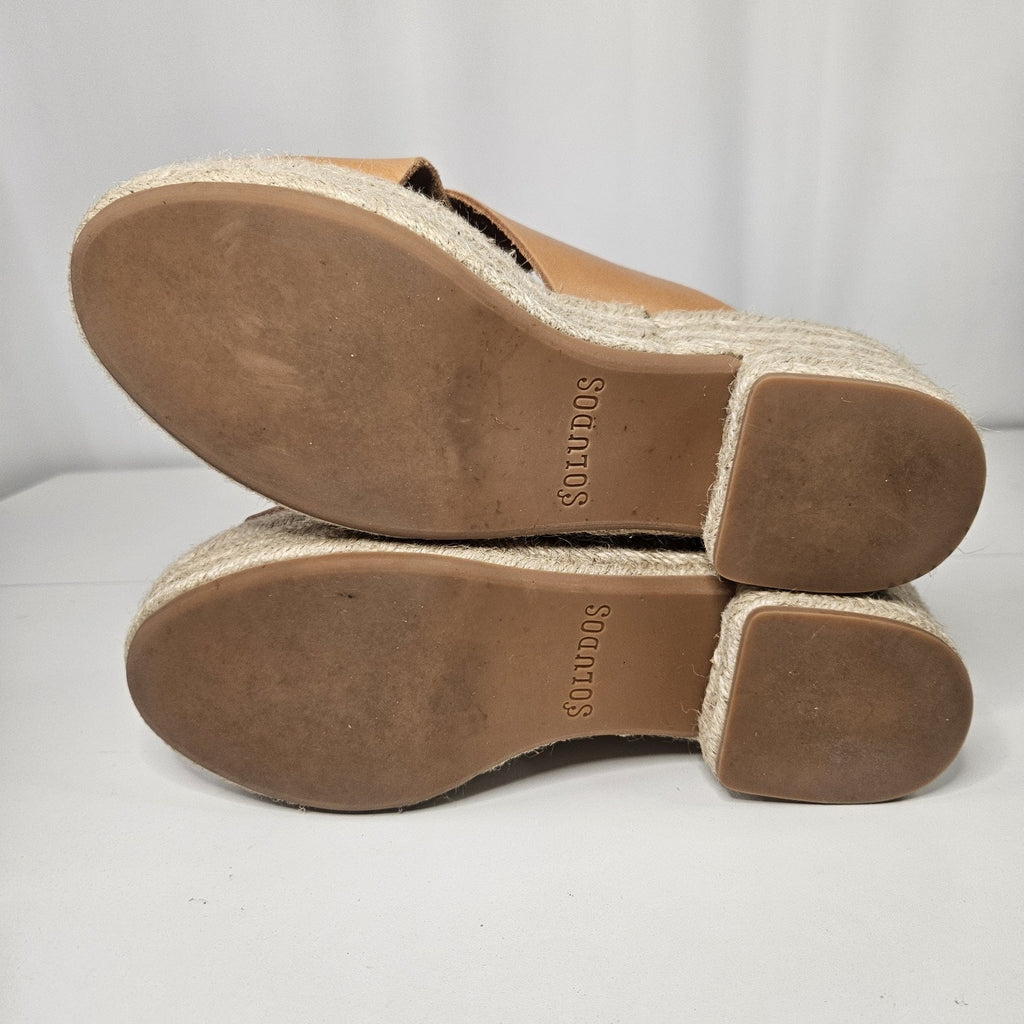 Soludos Women Shoes Leather Sandals Espadrille Wedge Tan Size 8 1820 Boho