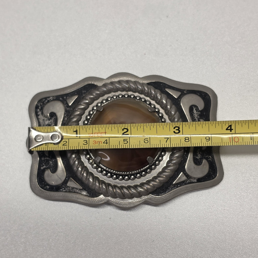 Vintage Horizontal Cabochon Cab Stone Silver Tone Western Belt Buckle Cowboy