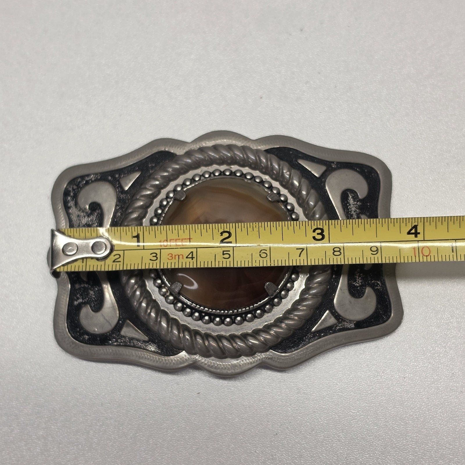 Vintage Horizontal Cabochon Cab Stone Silver Tone Western Belt Buckle Cowboy