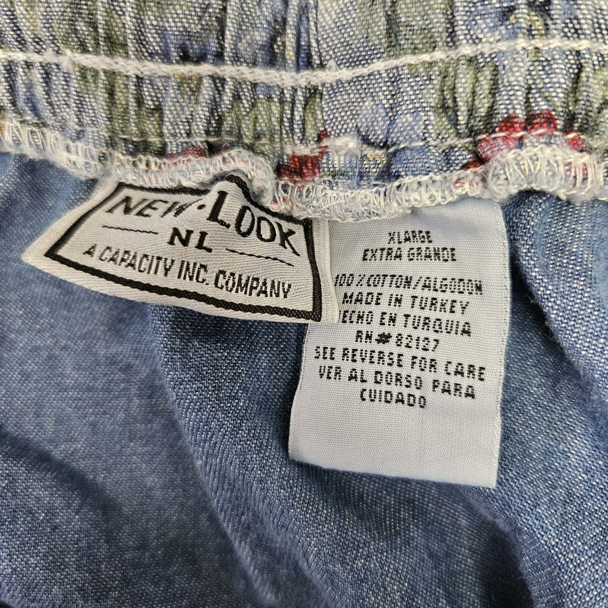 Vtg Y2K Denim Floral 100% Cotton Button Front XL Midi Skirt Pockets New Look