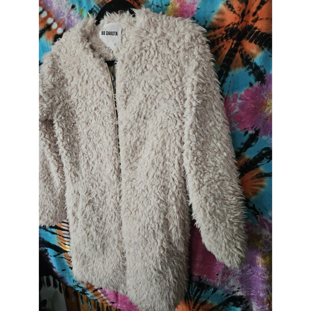 BB Dakota Soft Spot Faux Fur Coat, Women's Size XS, Tan/Off White Lined Jacket