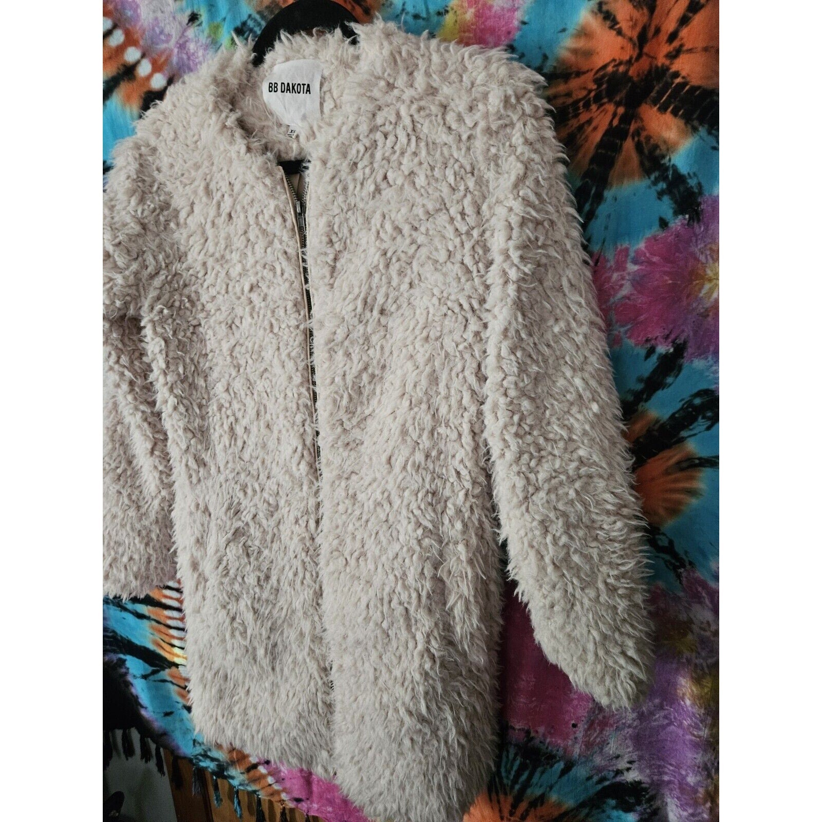 BB Dakota Soft Spot Faux Fur Coat, Women's Size XS, Tan/Off White Lined Jacket