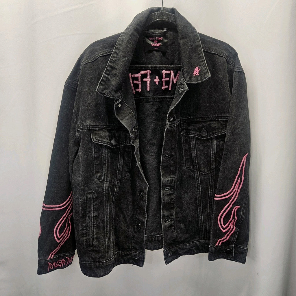 Homme Femme Rager Boy Colab Denim Jacket Black Pink Large Luxury Streetwear
