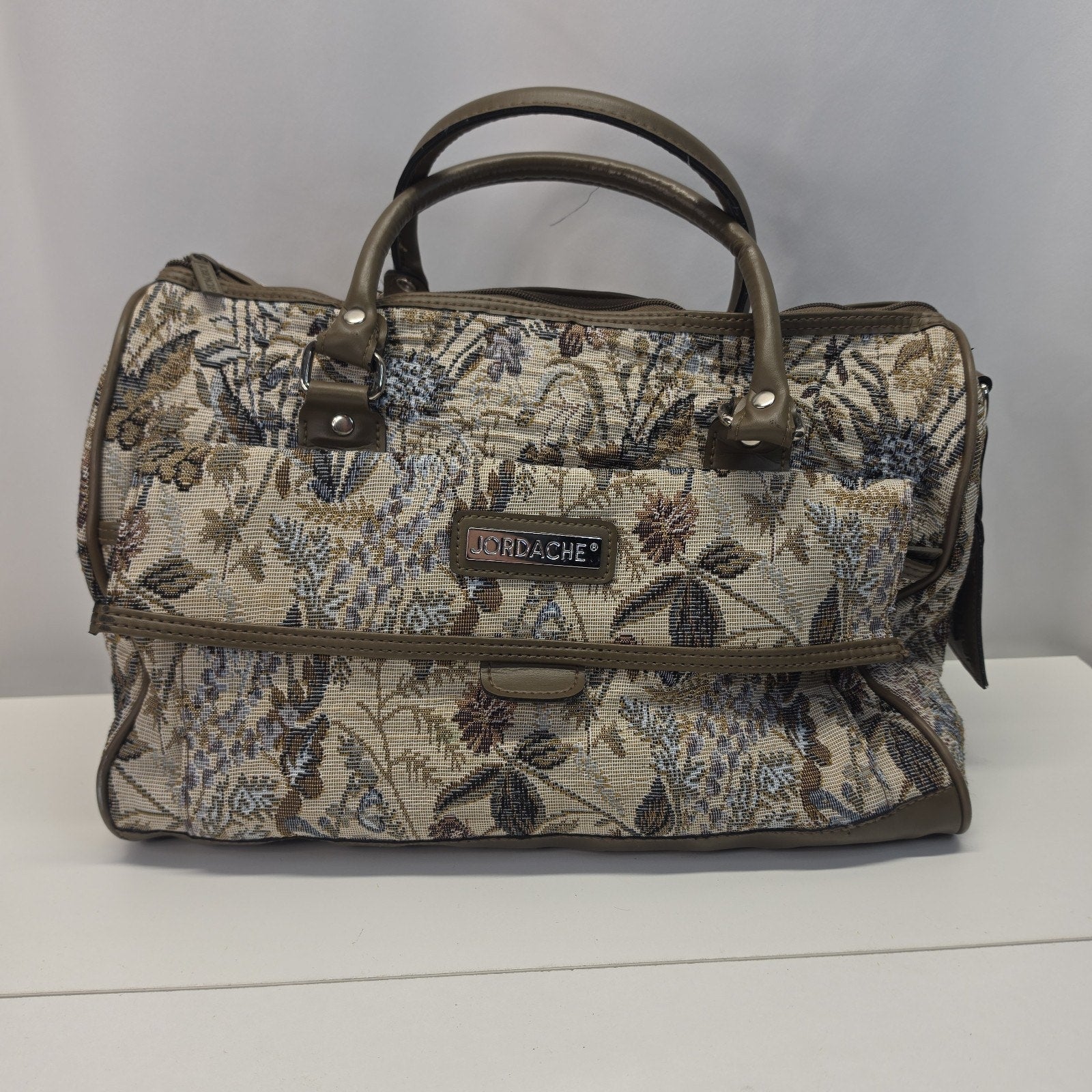 Vintage 90s Jordache Floral Tapestry Zip Shoulder Strap Duffel Travel Bag 14"