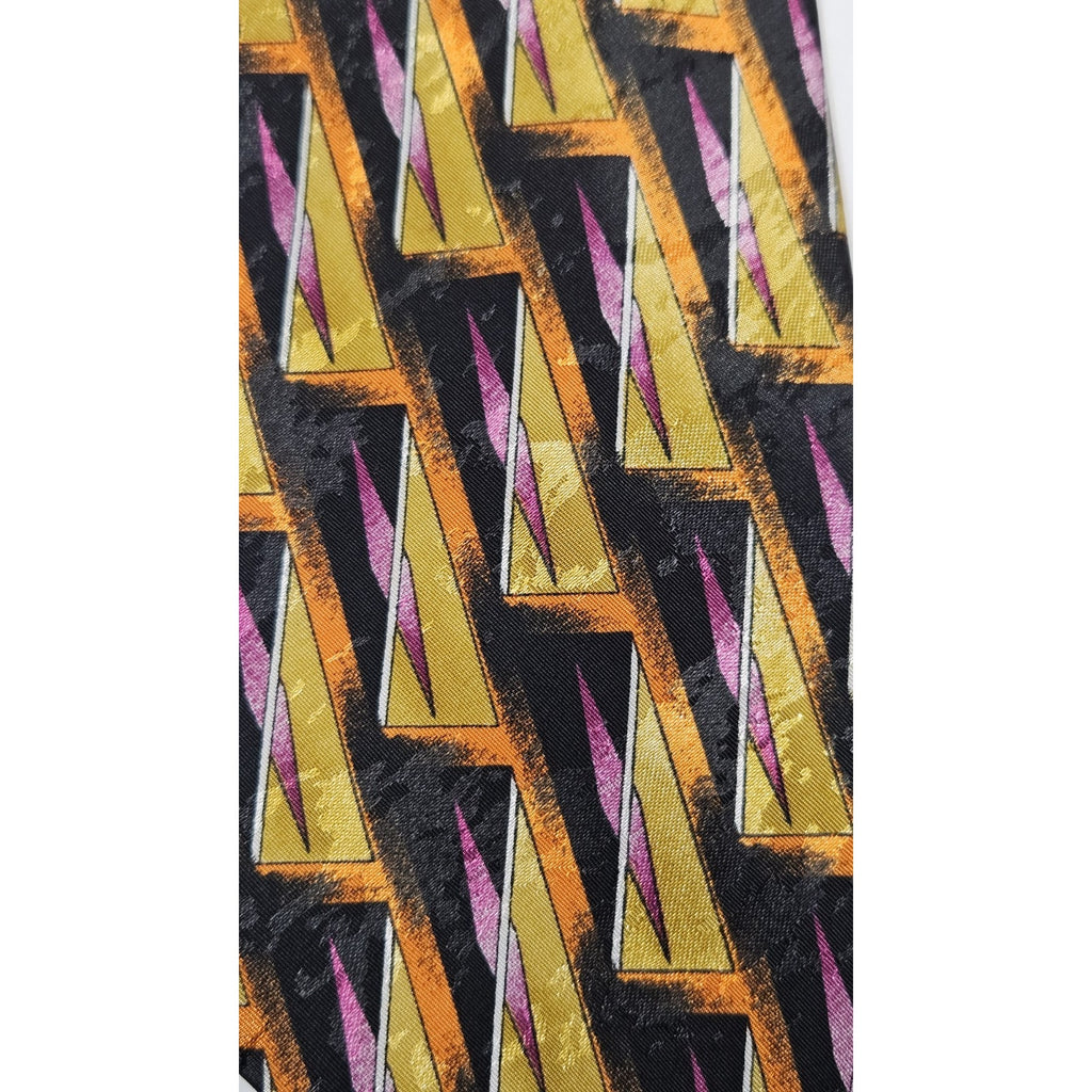 Gianno Vintage Men's Tie Black Orange Pink Geometric Pattern Necktie Made In USA