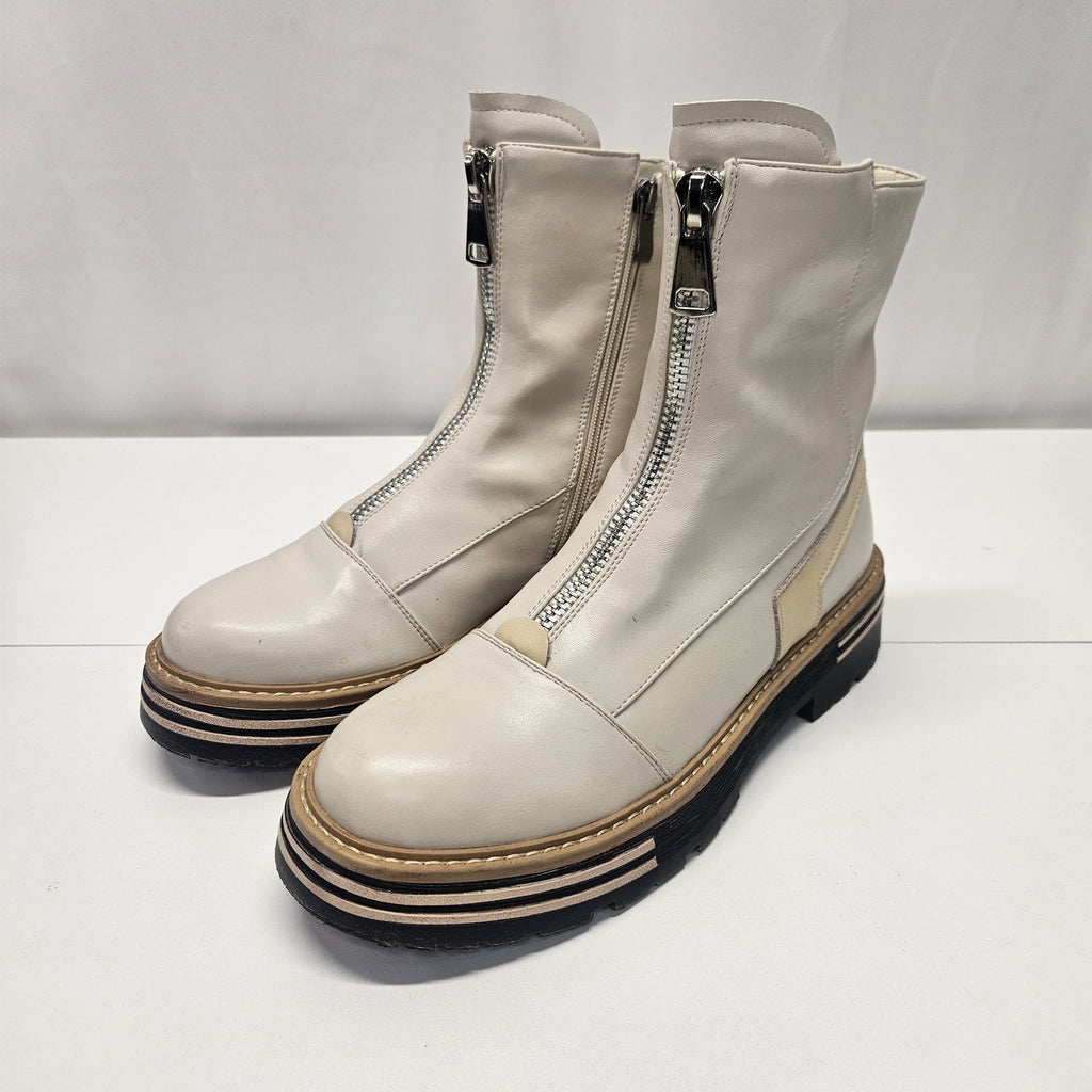 AZURA Italian Fashion Boots Nude Leather Size US 10 UK 41 Zipper Lug Boot Shoes
