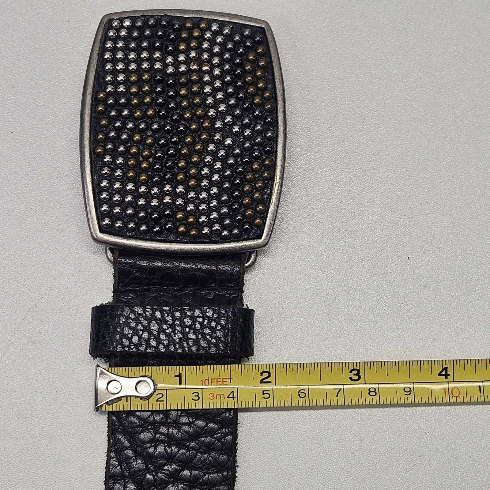 Vtg Joe's Jeans Black Leather Belt w/ Embellishment Buckle Large Western Cowboy