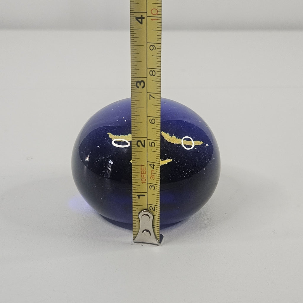 Vintage Mid-Century Yellow Blue Clear Bubbles Elliptic Sphere Face Paperweight