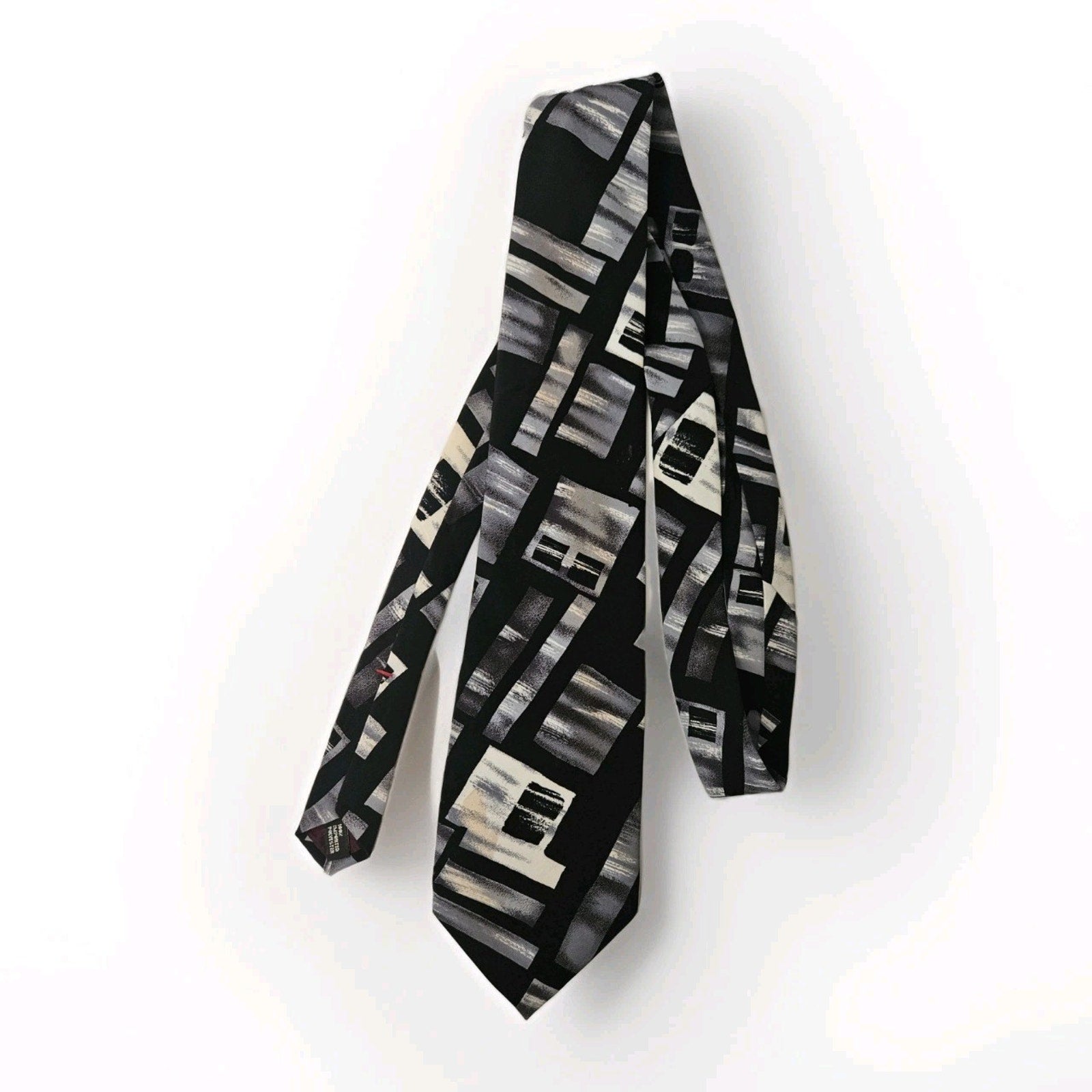 Mens Tie Necktie City Streets Black Silver Abstract Pattern Polyester Made USA