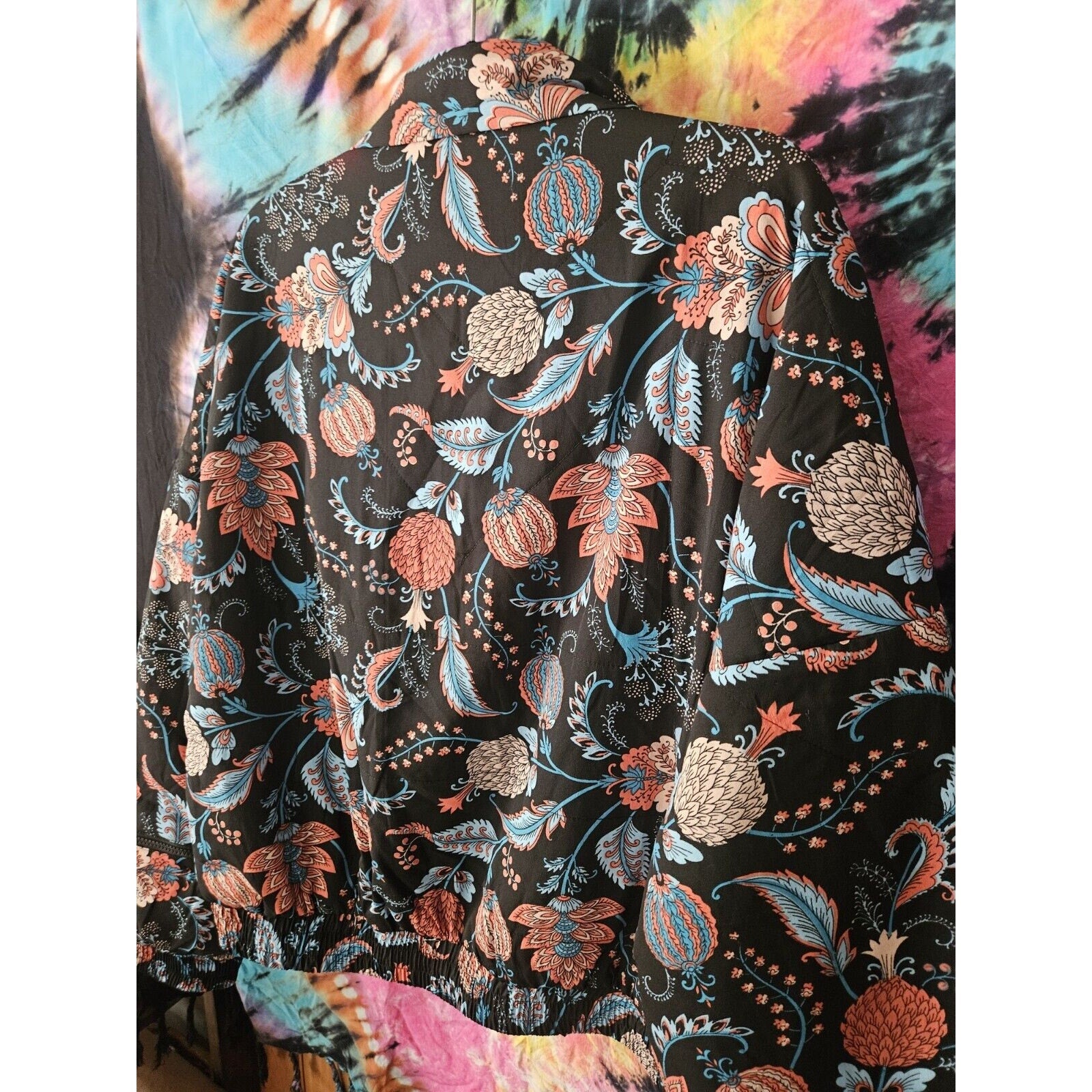 NWT Tolani Jacket Black Paisley Lightweight Coat Dbl Zip & Button Size Large