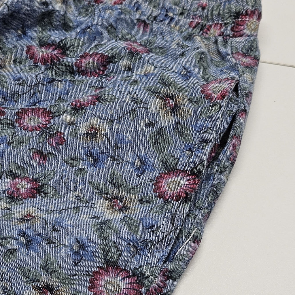 Vtg Y2K Denim Floral 100% Cotton Button Front XL Midi Skirt Pockets New Look