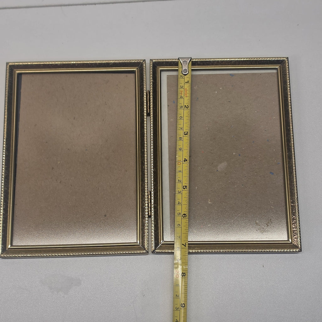 Vintage 80s Gold Tone Bi-fold Picture Frame Double 5x7" Glass Table Top