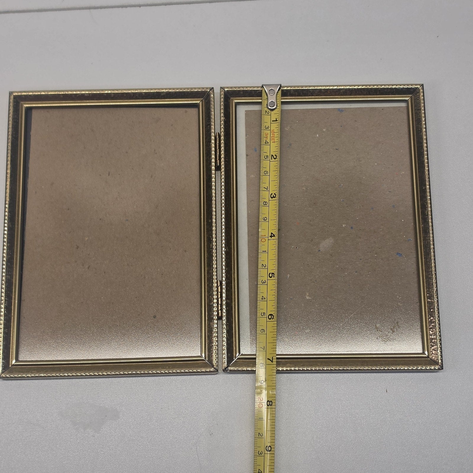 Vintage 80s Gold Tone Bi-fold Picture Frame Double 5x7" Glass Table Top