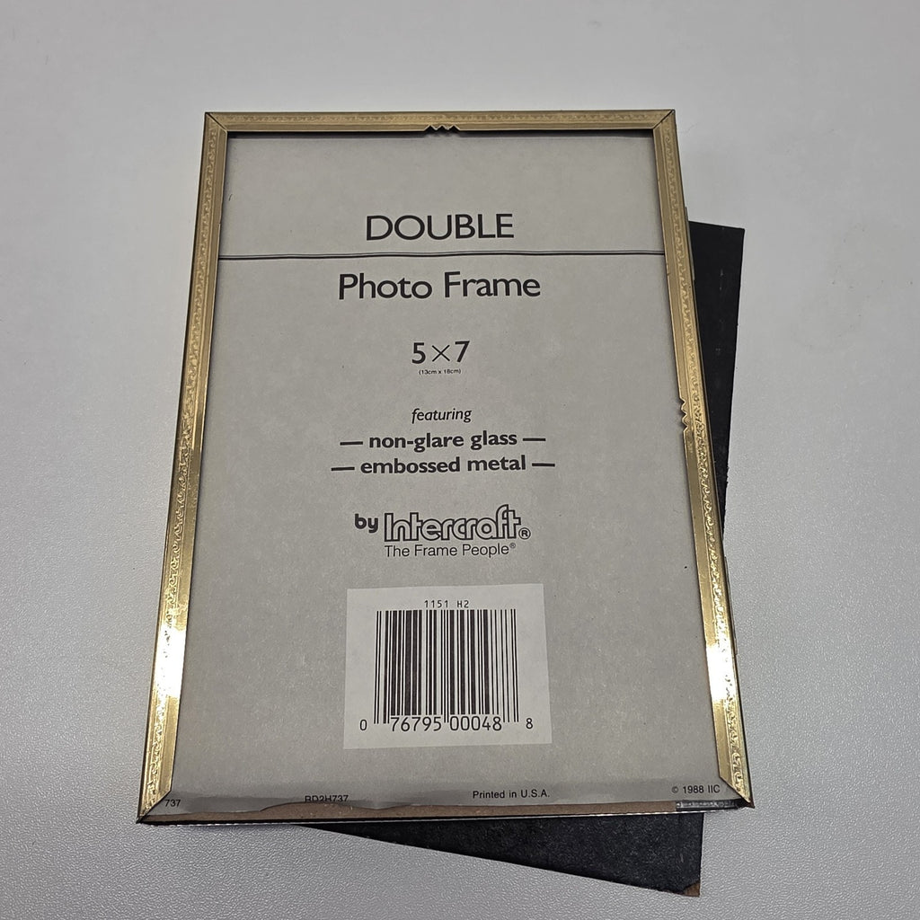 Vintage 80s Gold Tone Bi-fold Picture Frame Double 5x7" Glass Table Top
