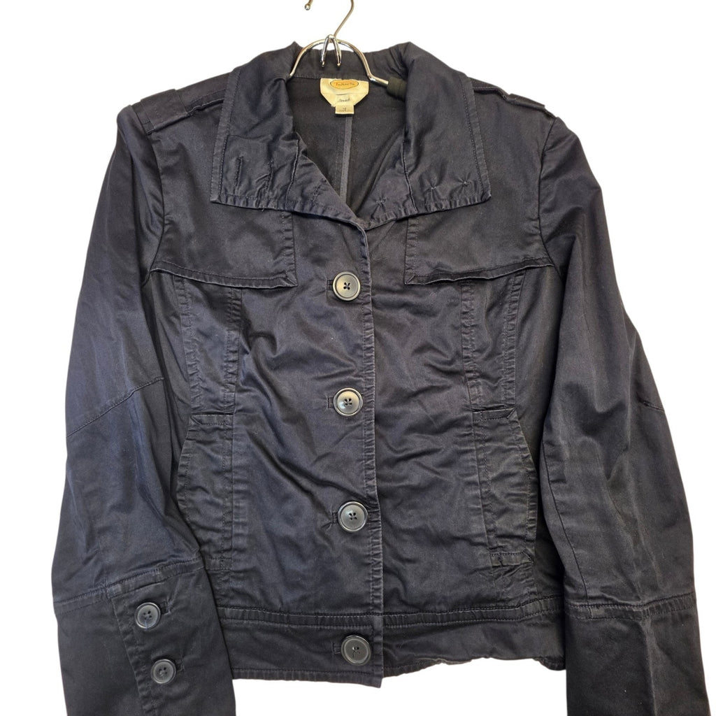 Talbots Cotton Chambray Canvas Blazer Style Jacket Womens 12 Black Overcoat