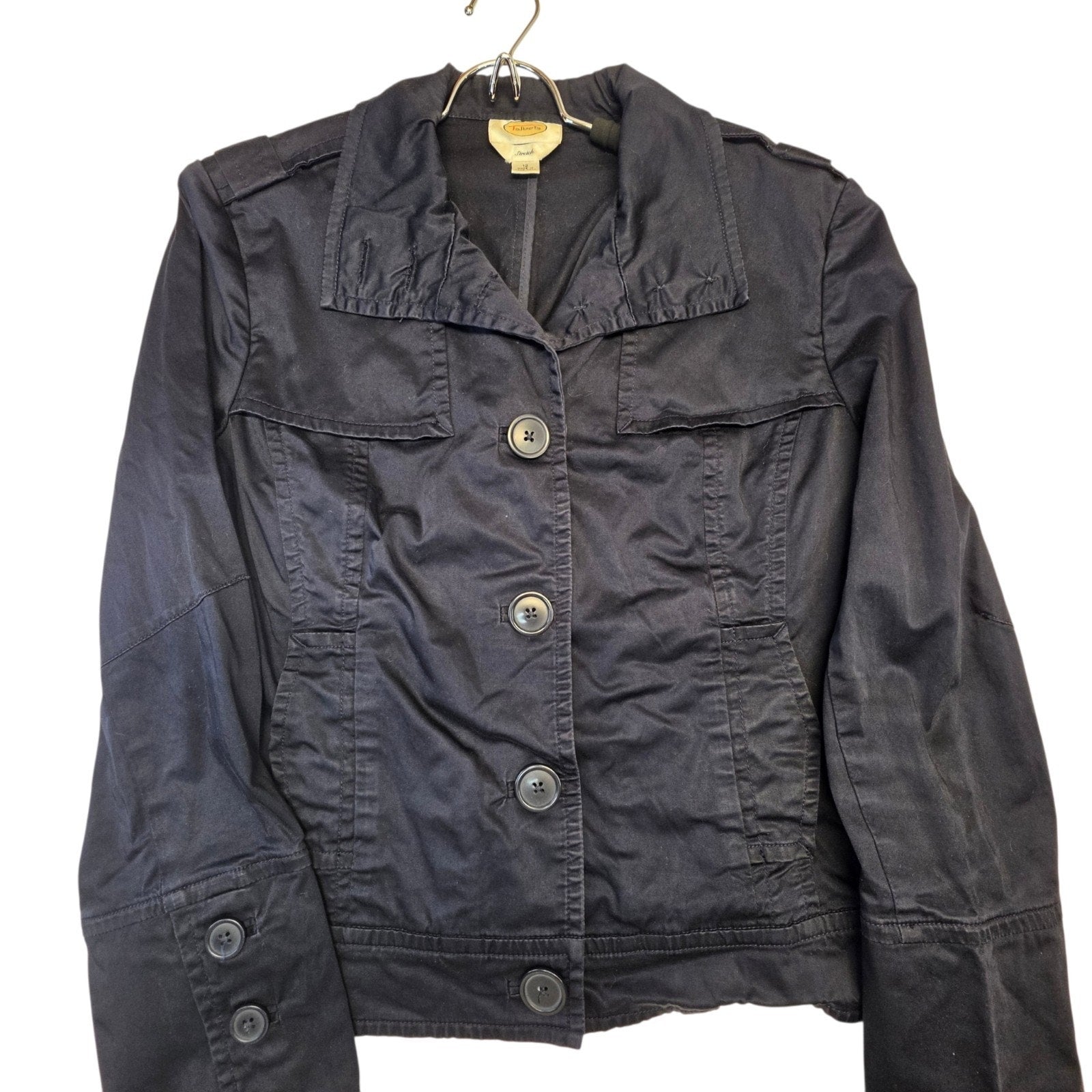 Talbots Cotton Chambray Canvas Blazer Style Jacket Womens 12 Black Overcoat