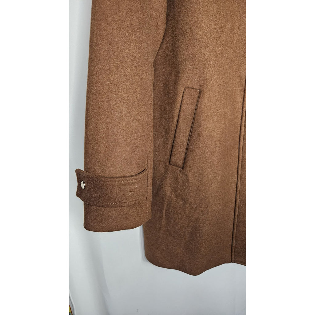 Nine West Hooded Faux Fur Trim Wool Blend Peacoat Size XL Brown Long Jacket