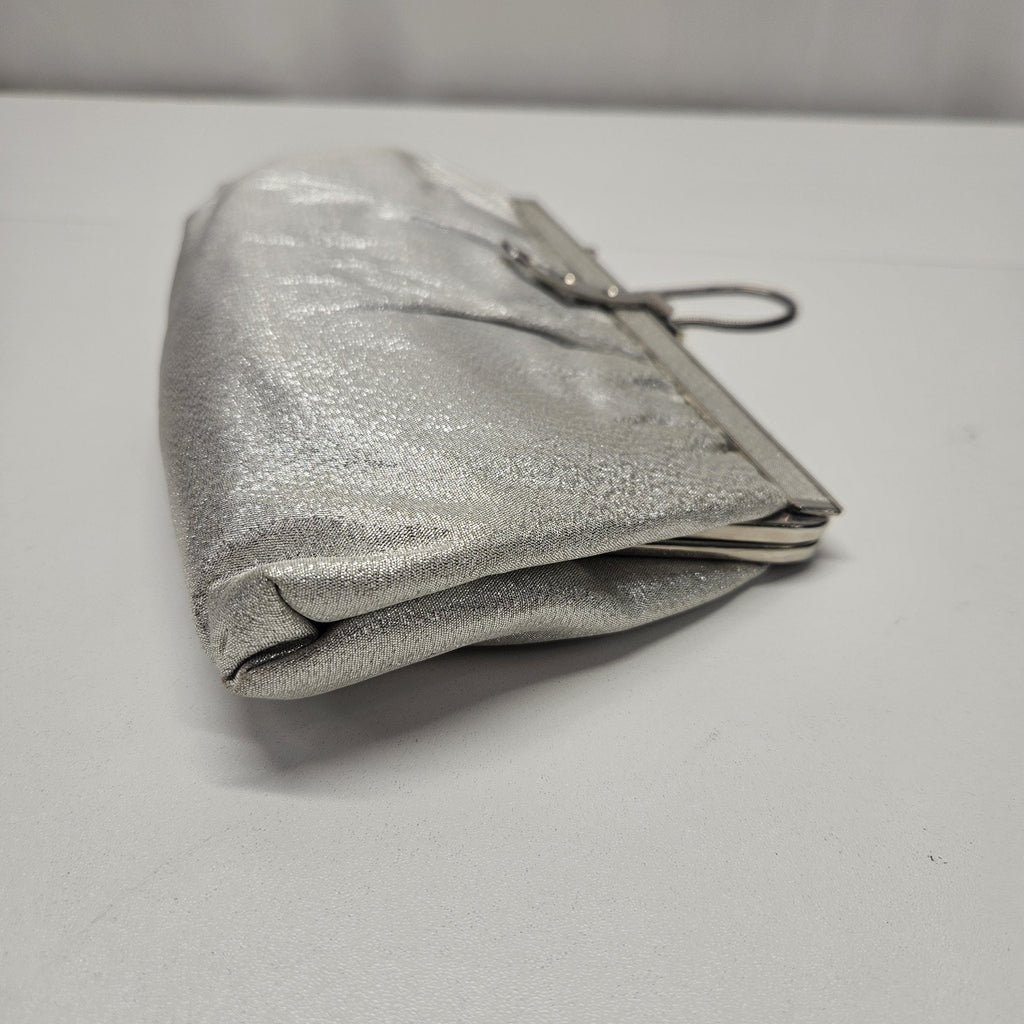 Vintage 50s 60s Retro Mod Silver Metallic Evening Bag Purse Clutch Chain Handle