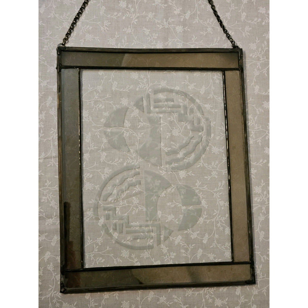 Glass Etched Abstract Art Window Suncatcher Wall Hanging Circles 13.25"x 10.5"