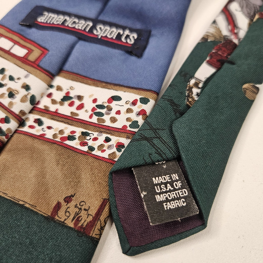 Vintage American Sports Necktie Football Players Vintage Novelty Tie Blue Green