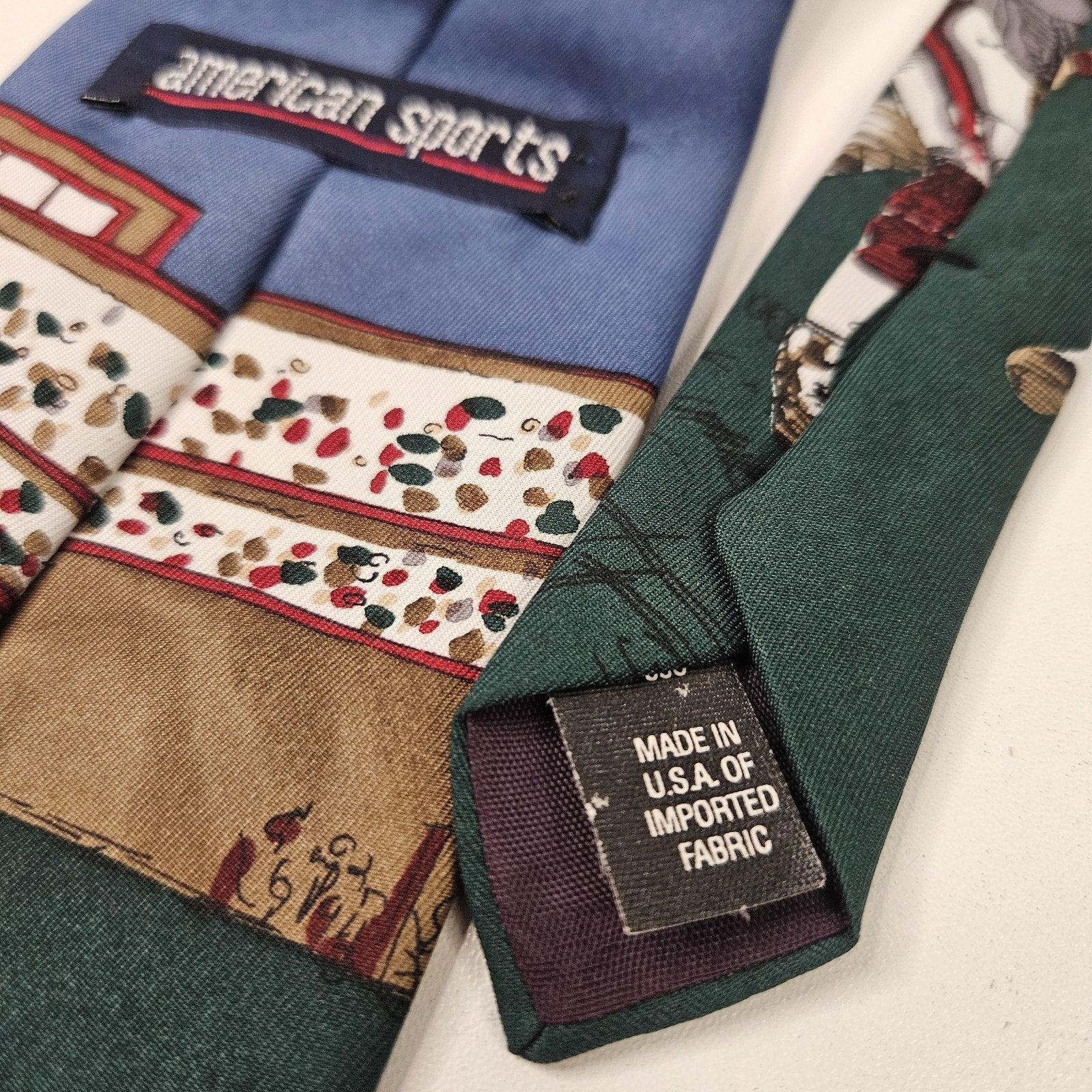 Vintage American Sports Necktie Football Players Vintage Novelty Tie Blue Green